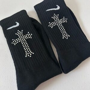 Nike socks with Rhinestone Cross Design